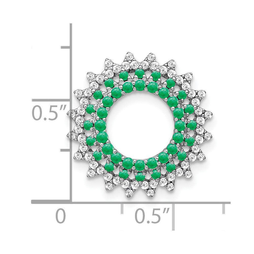14k White Gold Emerald and Real Diamond Sunburst Chain Slide