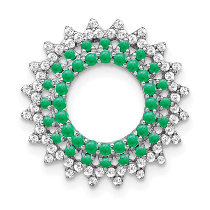 14k White Gold Emerald and Real Diamond Sunburst Chain Slide