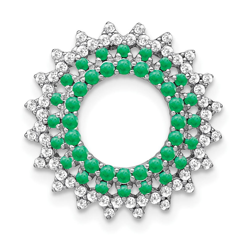 14k White Gold Emerald and Real Diamond Sunburst Chain Slide