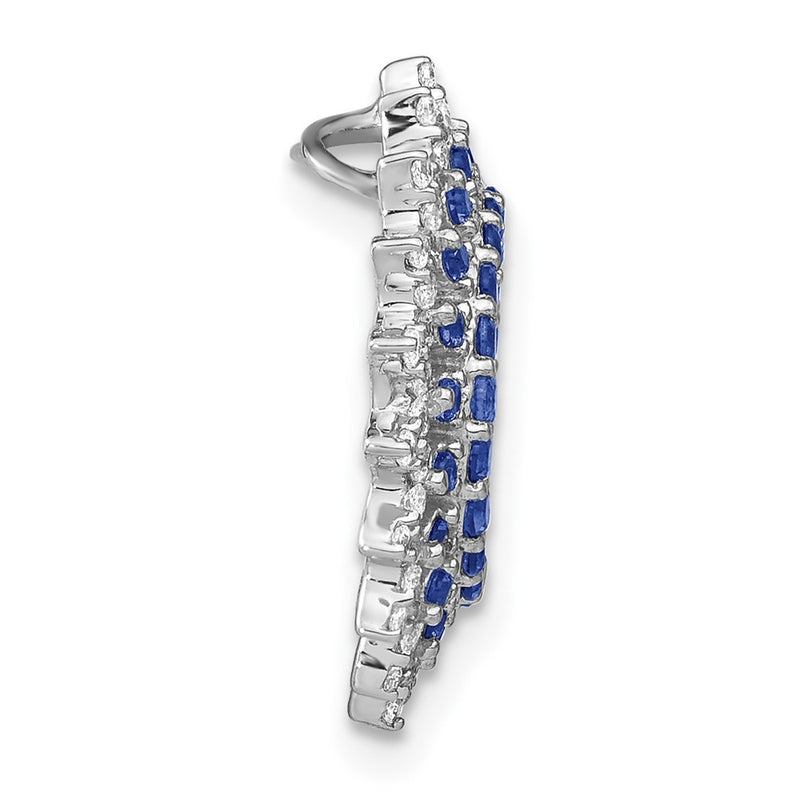 14k White Gold Sapphire and Real Diamond Sunburst Chain Slide