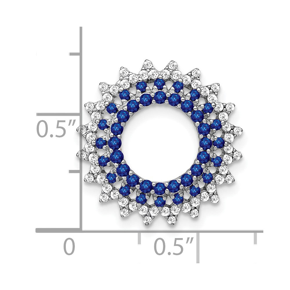 14k White Gold Sapphire and Real Diamond Sunburst Chain Slide