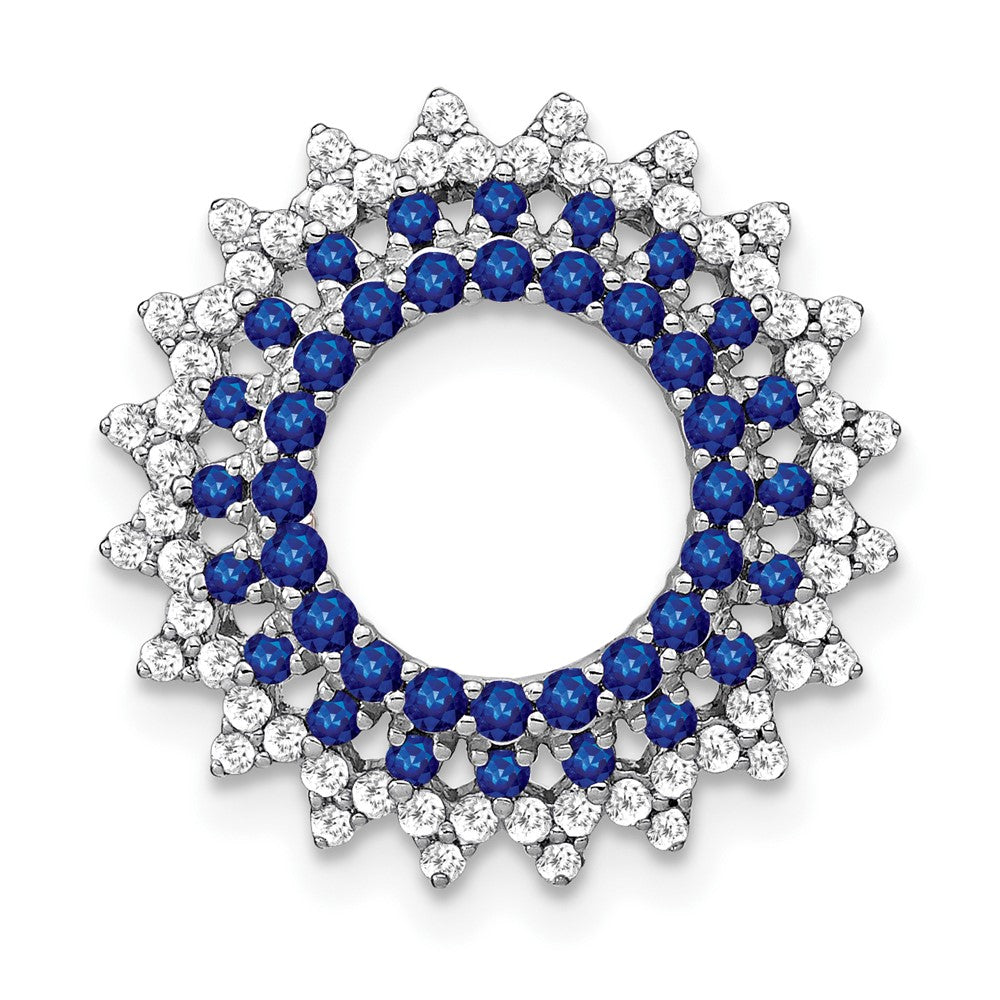 14k White Gold Sapphire and Real Diamond Sunburst Chain Slide