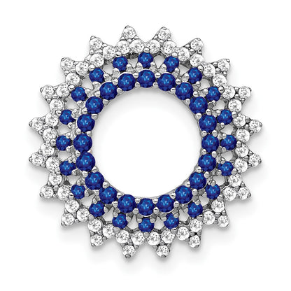 14k White Gold Sapphire and Real Diamond Sunburst Chain Slide