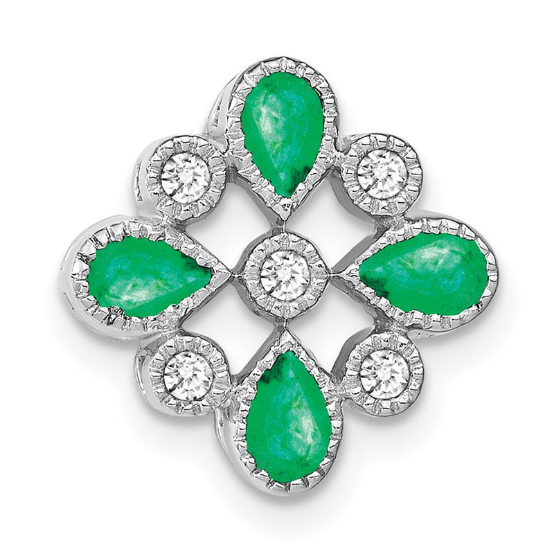 14k White Gold Emerald and Real Diamond Chain Slide