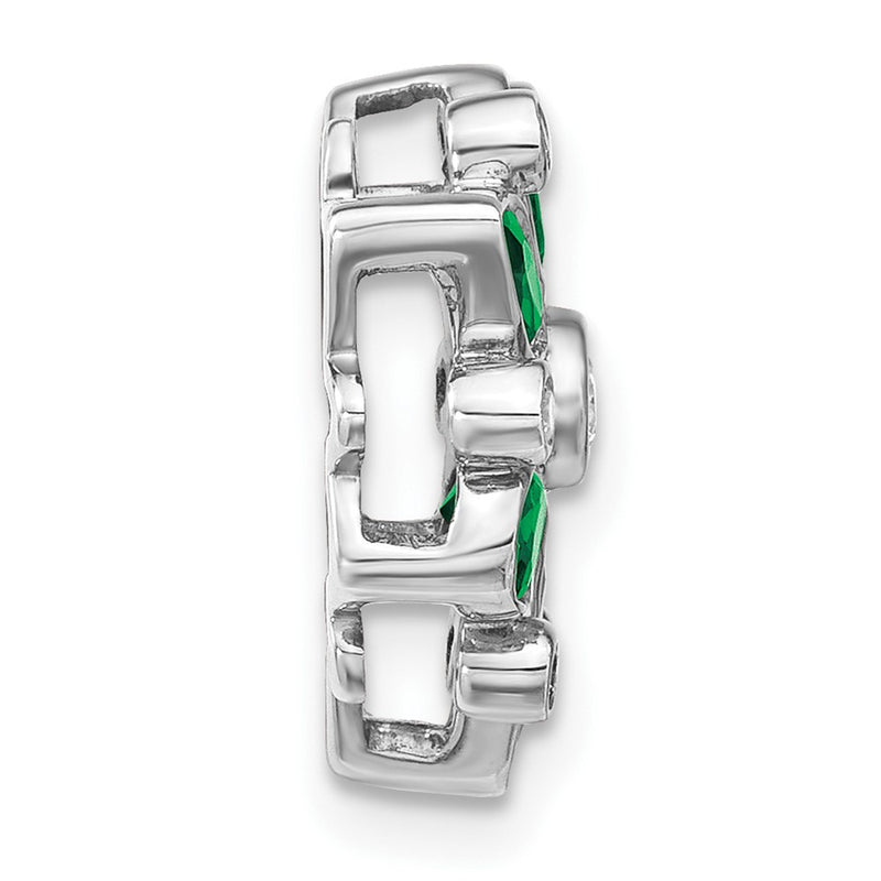 14k White Gold Emerald and Real Diamond Chain Slide
