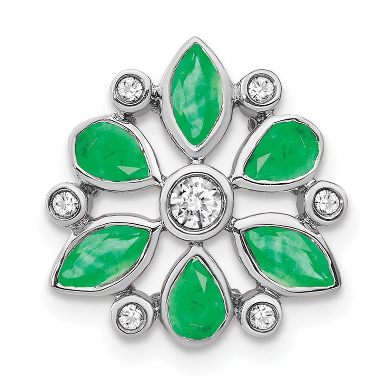14k White Gold Emerald and Real Diamond Chain Slide
