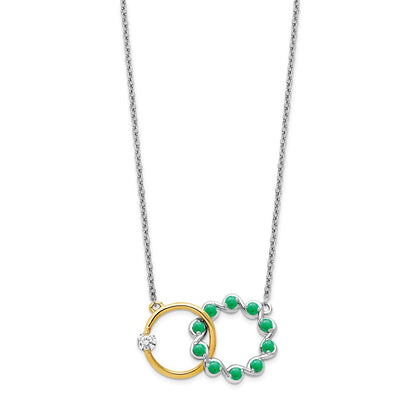 14k Two-Tone Gold Emerald and Real Diamond 18in. Circles Necklace