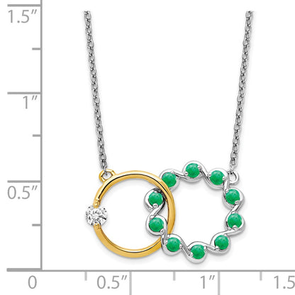 14k Two-Tone Gold Emerald and Real Diamond 18in. Circles Necklace
