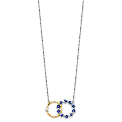 14k Two-Tone Gold Sapphire and Real Diamond 18in. Circles Necklace