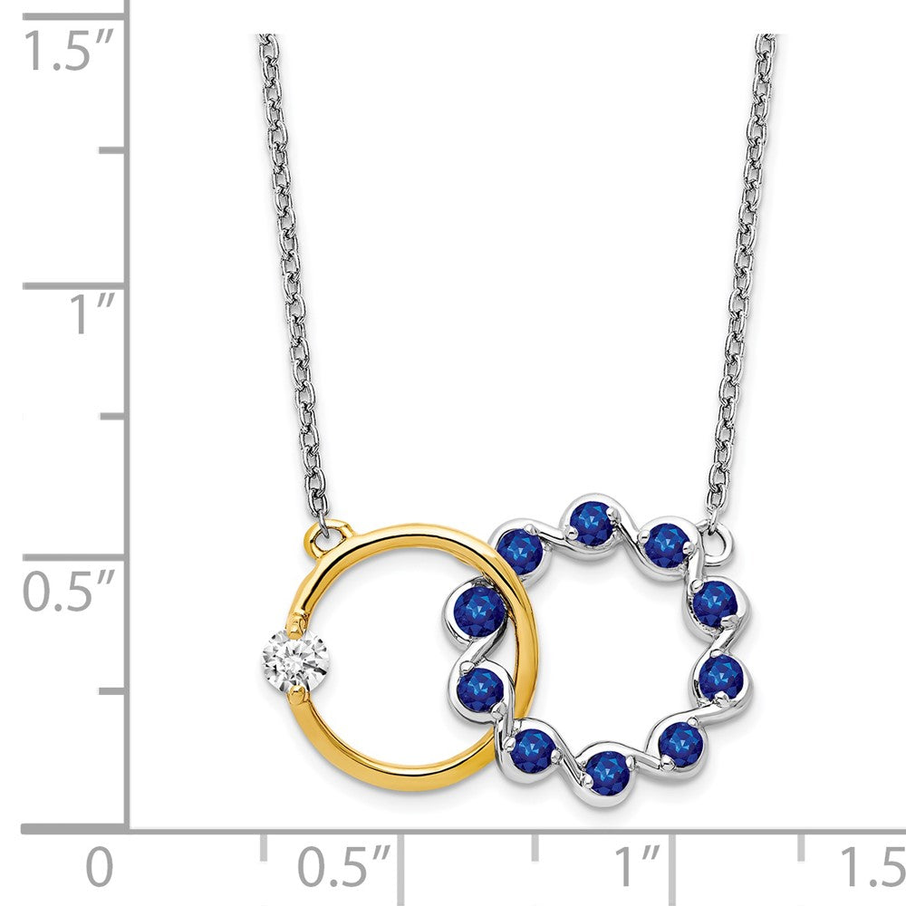 14k Two-Tone Gold Sapphire and Real Diamond 18in. Circles Necklace