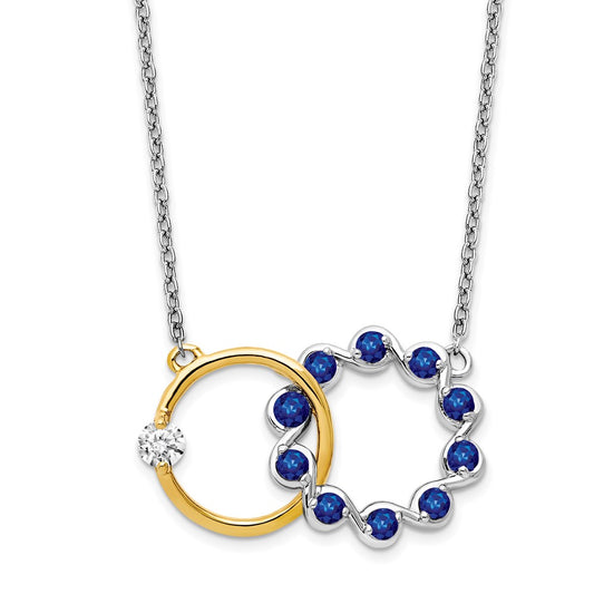 14k Two-Tone Gold Sapphire and Real Diamond 18in. Circles Necklace