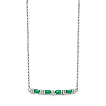 14k White Gold Emerald and Real Diamond 18in. Bar Necklace