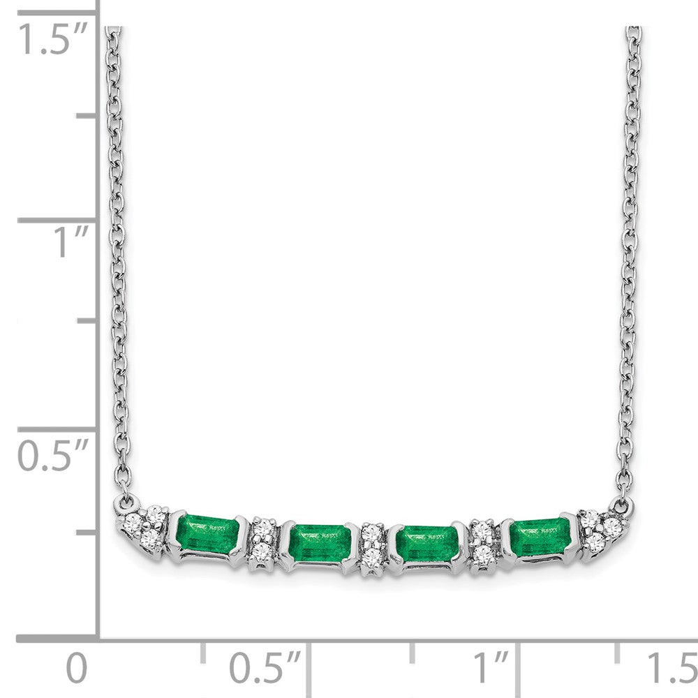 14k White Gold Emerald and Real Diamond 18in. Bar Necklace