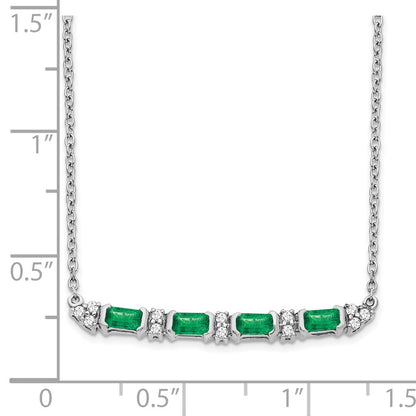 14k White Gold Emerald and Real Diamond 18in. Bar Necklace