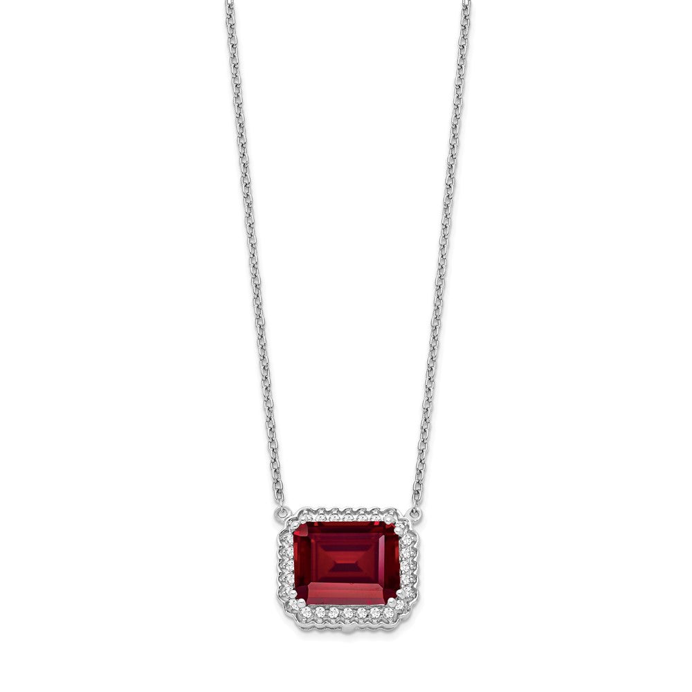 14k White Gold Octagon Created Ruby and Real Diamond 18in. Necklace