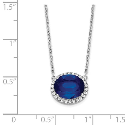 14k White Gold Oval Created Sapphire/Real Diamond 18in. Halo Necklace