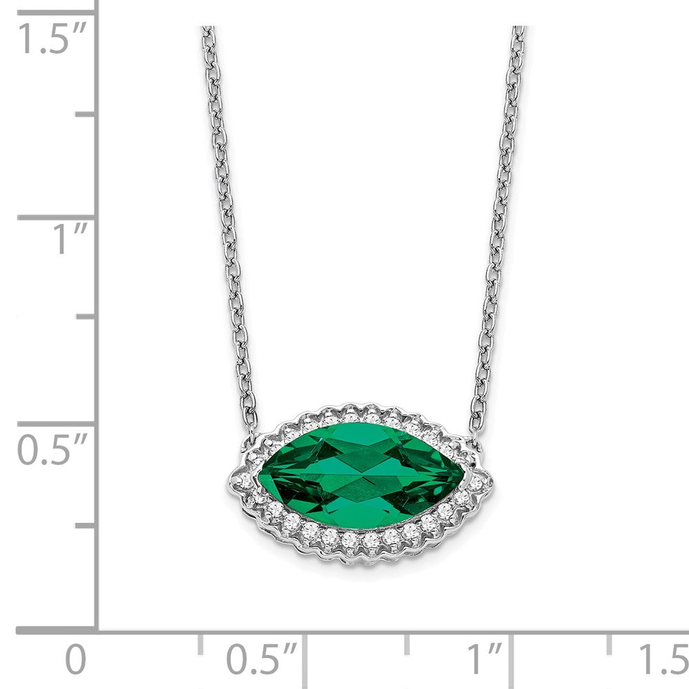 14k White Gold Marquise Creat. Emerald/Real Diamond 18in. Halo Necklace