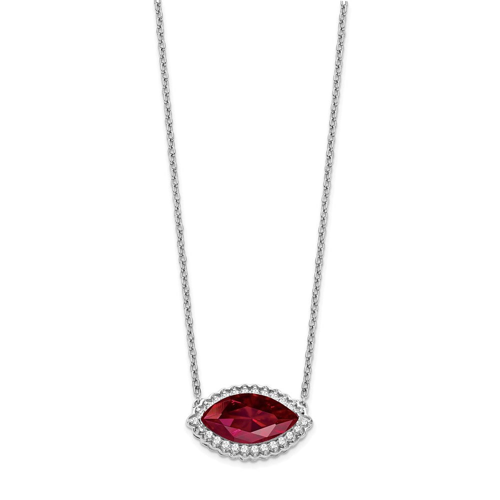 14k White Gold Marquise Created Ruby/Real Diamond 18in. Halo Necklace