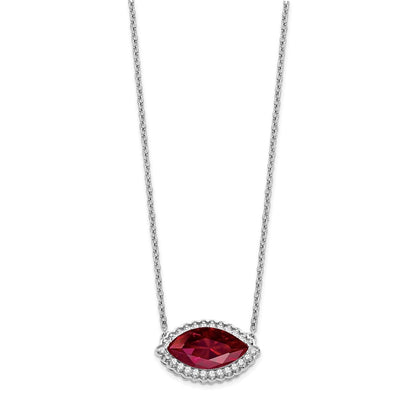 14k White Gold Marquise Created Ruby/Real Diamond 18in. Halo Necklace