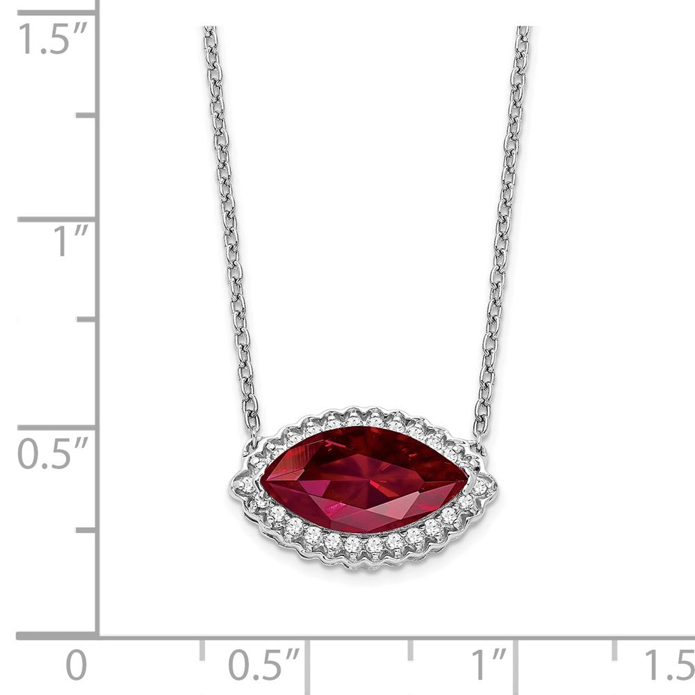 14k White Gold Marquise Created Ruby/Real Diamond 18in. Halo Necklace