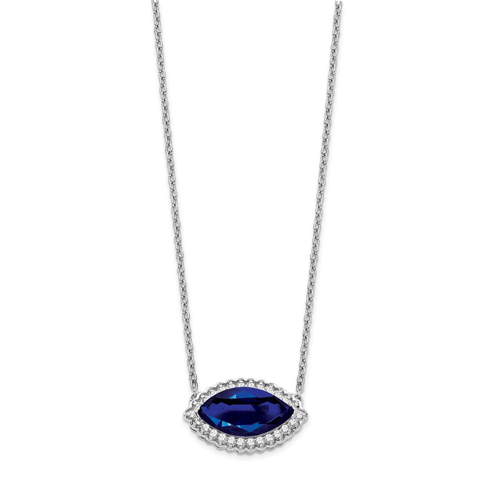 14k White Gold Marquise Creat. Sapphire/Real Diamond 18in. Halo Necklace