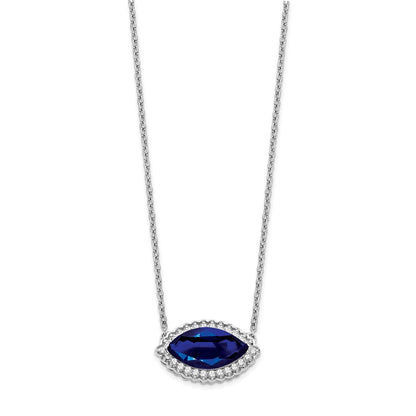 14k White Gold Marquise Creat. Sapphire/Real Diamond 18in. Halo Necklace