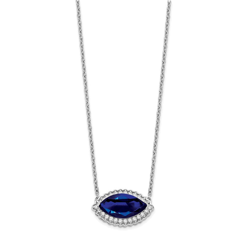 14k White Gold Marquise Creat. Sapphire/Real Diamond 18in. Halo Necklace