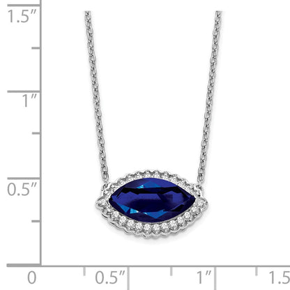 14k White Gold Marquise Creat. Sapphire/Real Diamond 18in. Halo Necklace