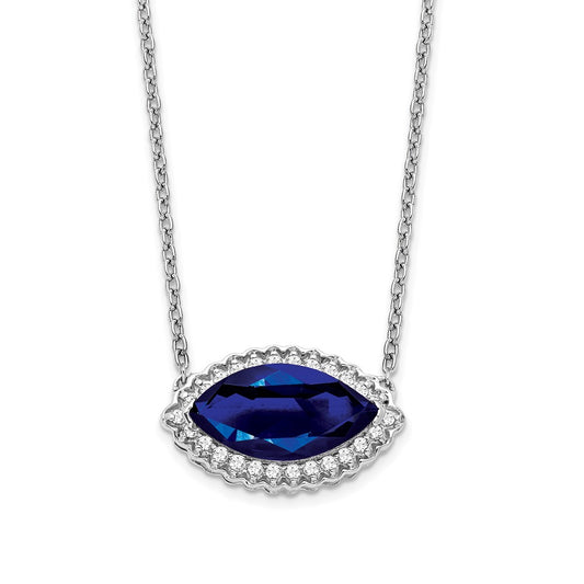 14k White Gold Marquise Creat. Sapphire/Real Diamond 18in. Halo Necklace