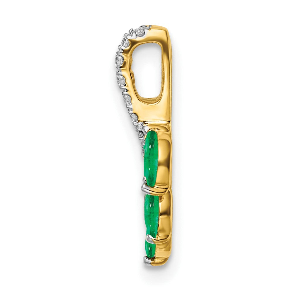 14K Yellow Gold Emerald and Real Diamond Leaf Pendant