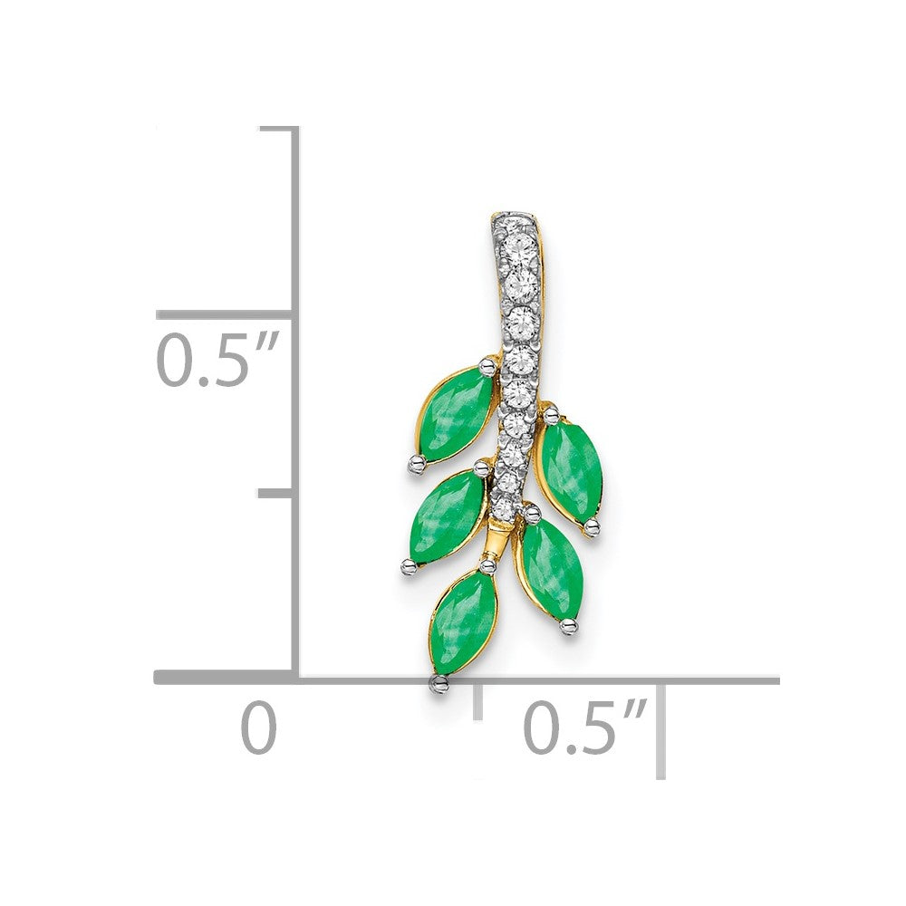 14K Yellow Gold Emerald and Real Diamond Leaf Pendant
