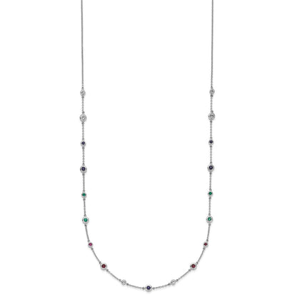 14k White Gold Ruby/Sapph/Emerald/Wht. Topaz 18in. Station Necklace