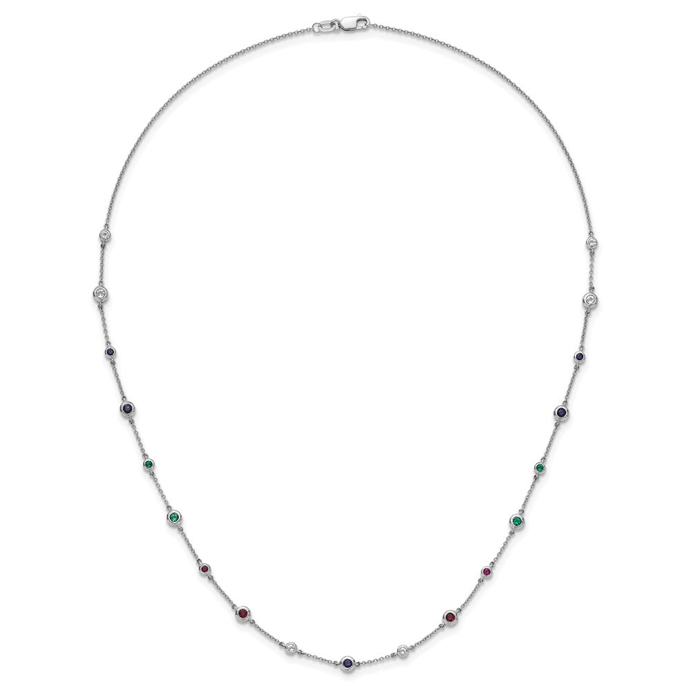 14k White Gold Ruby/Sapph/Emerald/Wht. Topaz 18in. Station Necklace