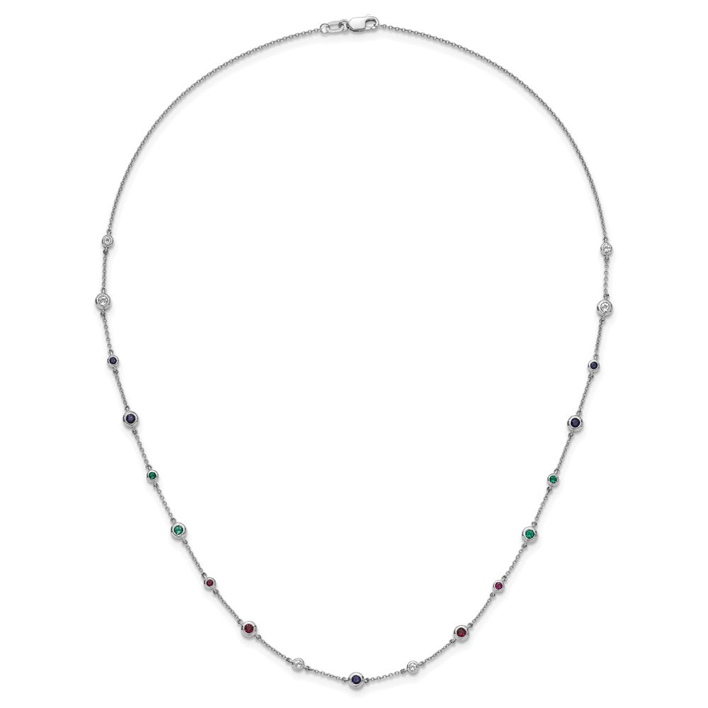 14k White Gold Ruby/Sapph/Emerald/Wht. Topaz 18in. Station Necklace