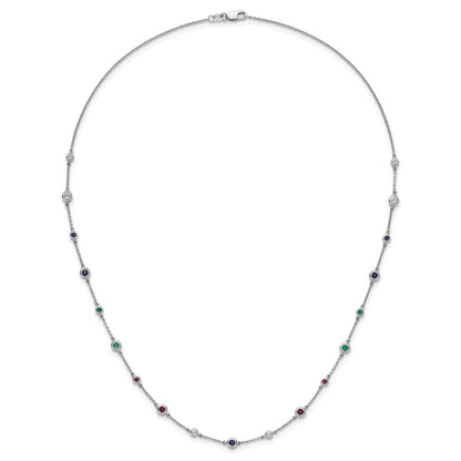 14k White Gold Ruby/Sapph/Emerald/Wht. Topaz 18in. Station Necklace