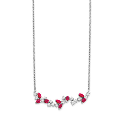14k White Gold Ruby and Real Diamond 18in. Floral Bar Necklace