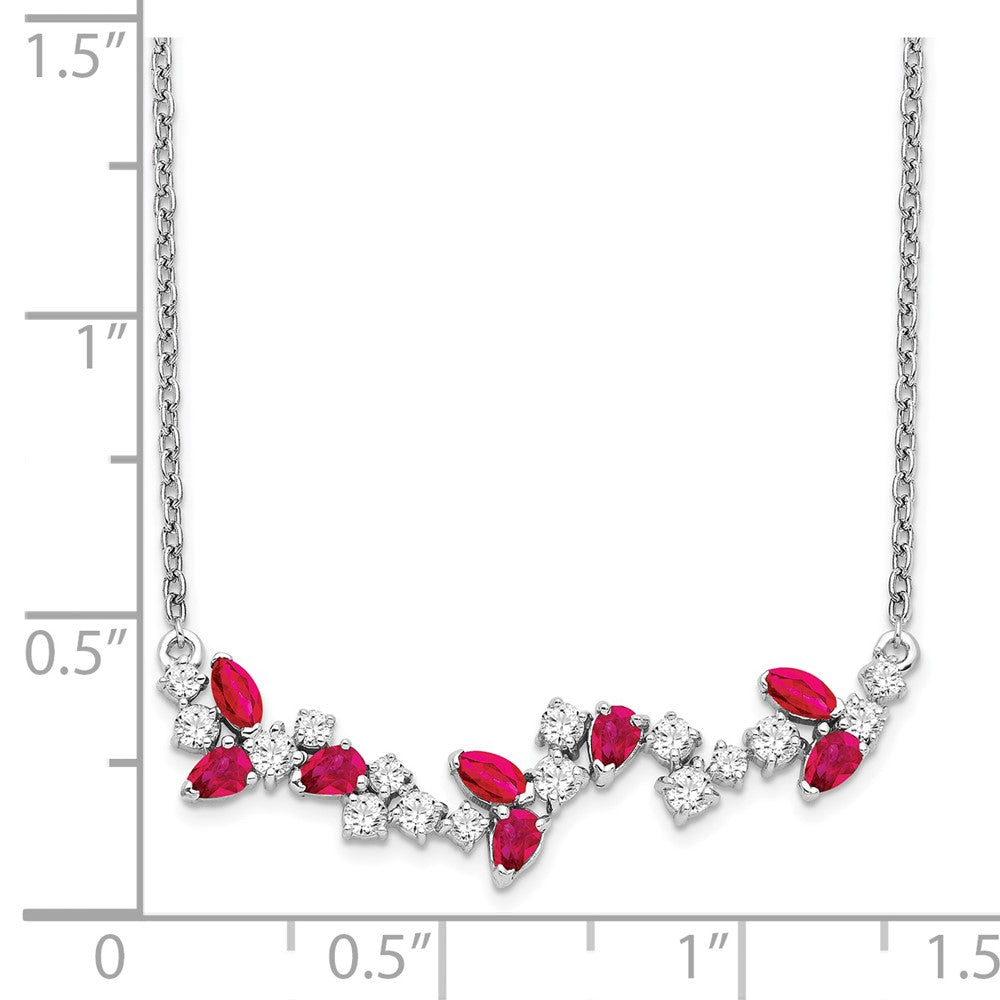 14k White Gold Ruby and Real Diamond 18in. Floral Bar Necklace