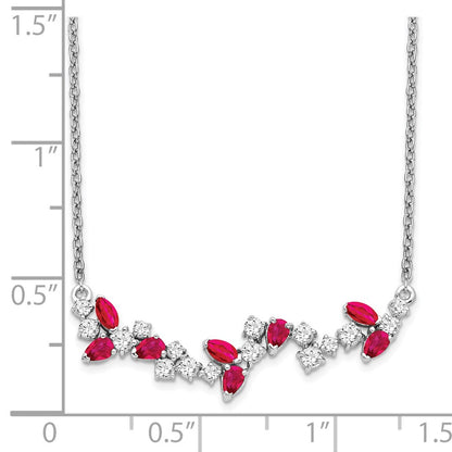 14k White Gold Ruby and Real Diamond 18in. Floral Bar Necklace
