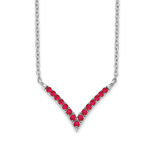 14k White Gold Ruby 18in. V-Necklace