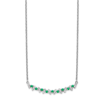 14k White Gold Emerald and Real Diamond 18in. Bar Necklace