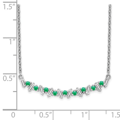 14k White Gold Emerald and Real Diamond 18in. Bar Necklace