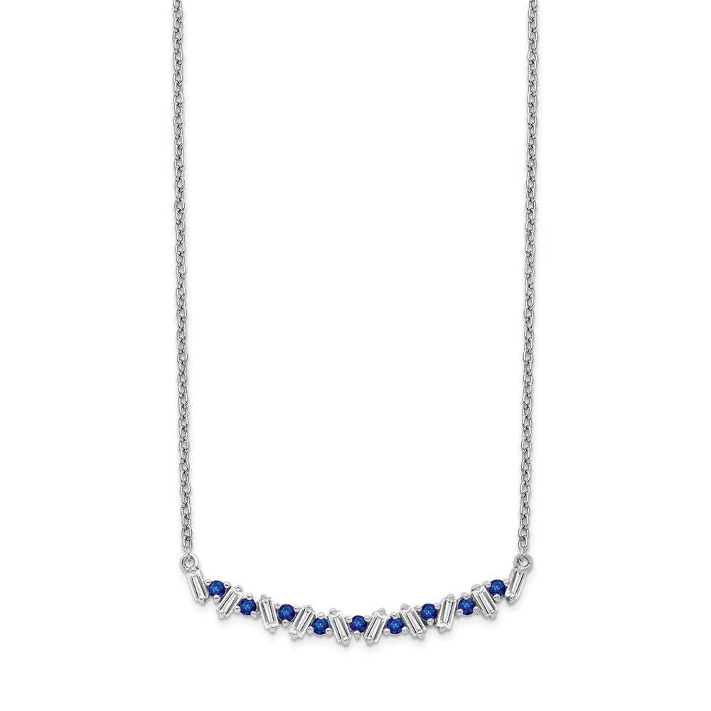 14k White Gold Sapphire and Real Diamond 18in. Bar Necklace