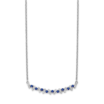 14k White Gold Sapphire and Real Diamond 18in. Bar Necklace
