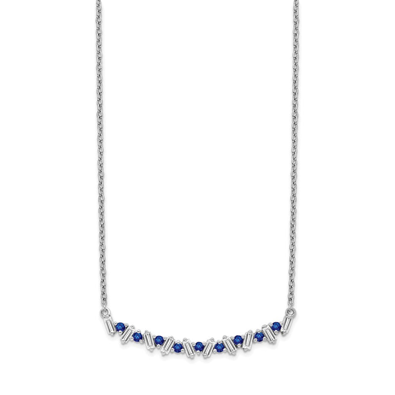 14k White Gold Sapphire and Real Diamond 18in. Bar Necklace