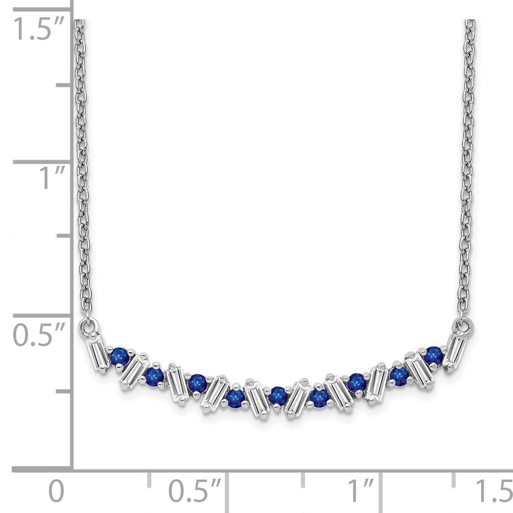 14k White Gold Sapphire and Real Diamond 18in. Bar Necklace