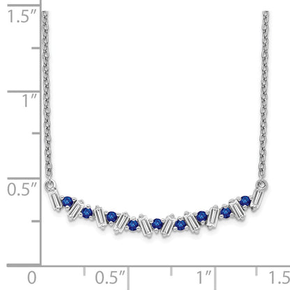 14k White Gold Sapphire and Real Diamond 18in. Bar Necklace