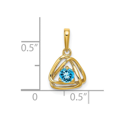 14K Yellow Gold Blue Topaz Triangle Pendant