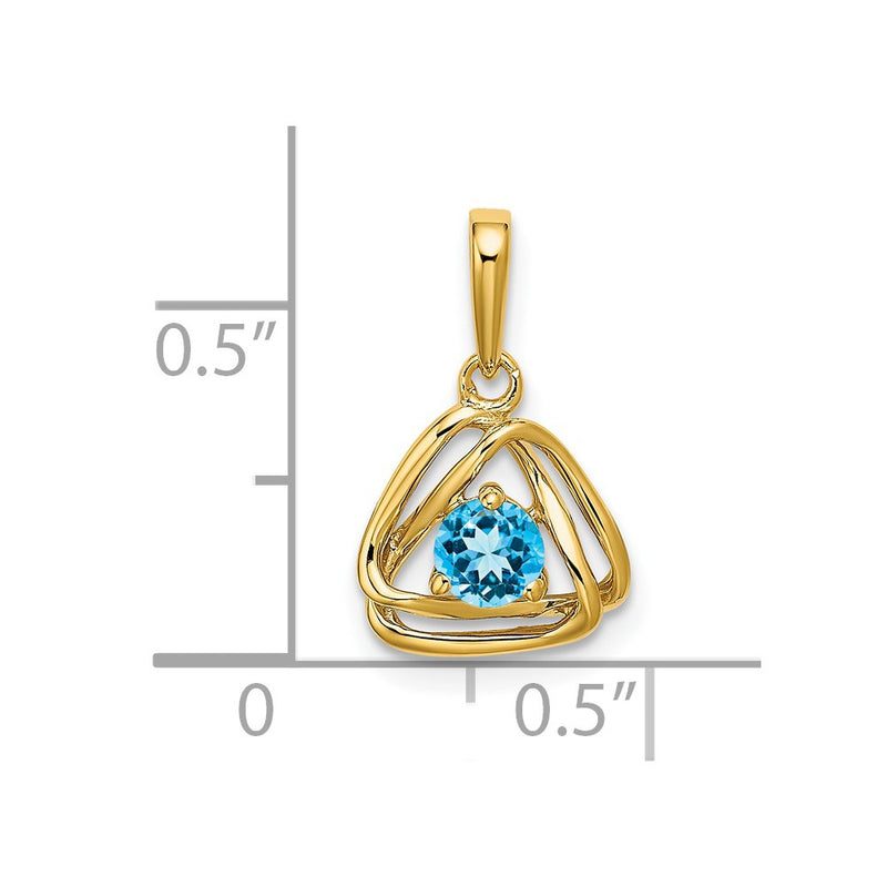 14K Yellow Gold Blue Topaz Triangle Pendant