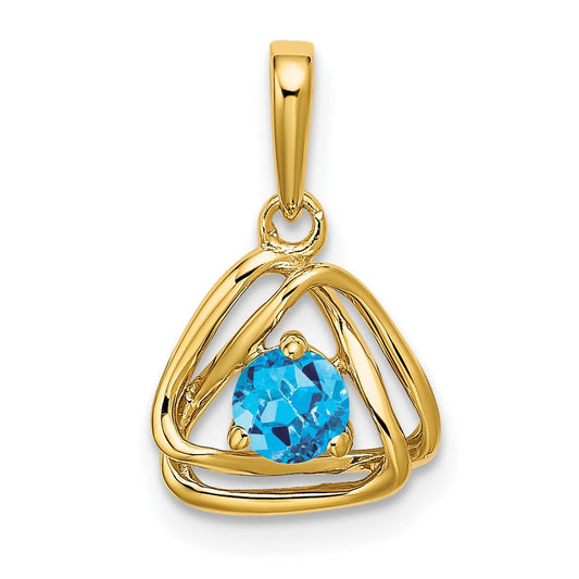 14K Yellow Gold Blue Topaz Triangle Pendant
