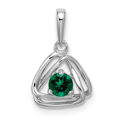 14k White Gold Created Emerald Triangle Pendant